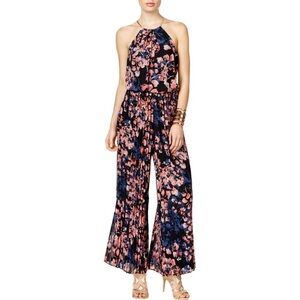 NWT Thalia Sodi Jumpsuit Floral Halter Neck Blouson Pleated Pant Women’s Size M